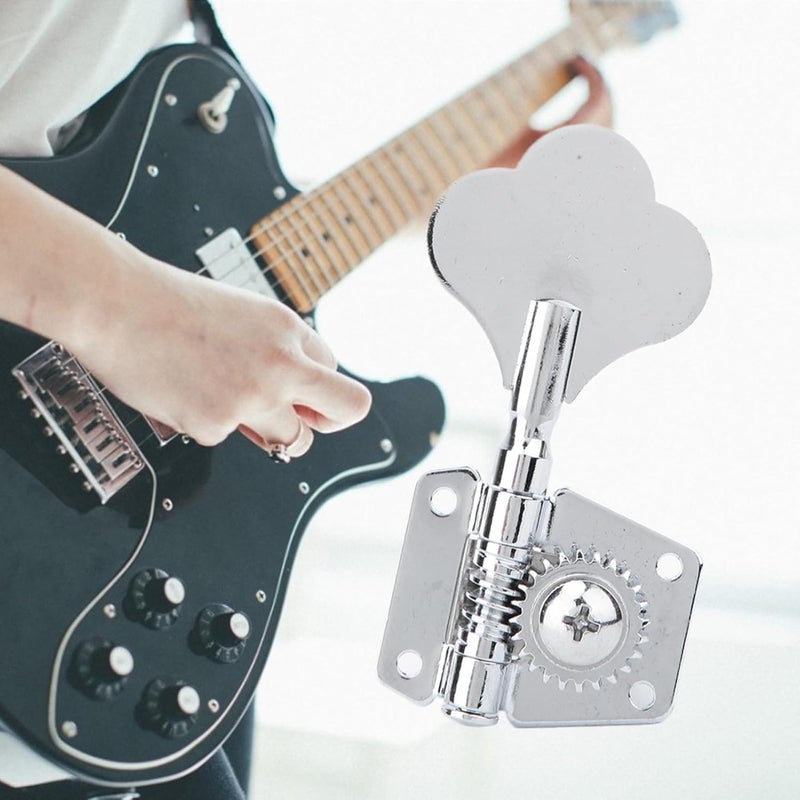 Kodrily Bass Tuners, Steel Bass Tuning Pegs, Right Electric Bass Machine Heads, Silver Vintage Open Gear Bass Tuners with Installing Round Cover and 4 Screws, 1Pcs - Image 3